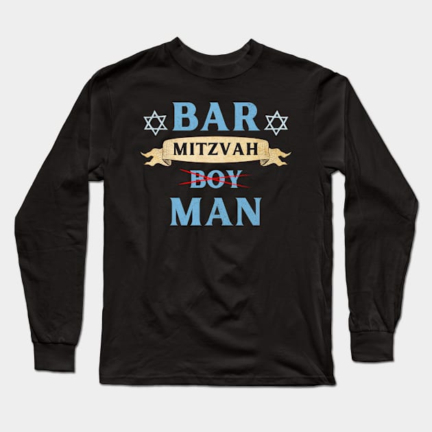 Funny Jewish Star Of David Bar Mitzvah Boy Long Sleeve T-Shirt by larfly